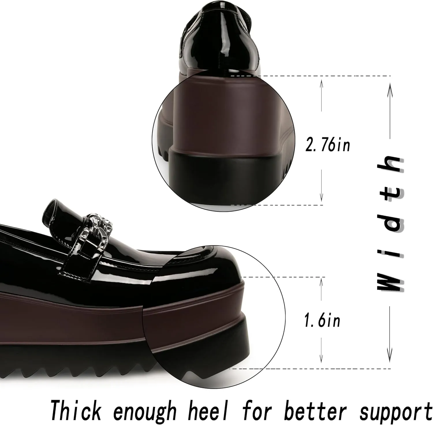 Women's Platform Oxford Shoes Classic Chunky Patent Leather PU Square Toe Wedges Casual Lace Up Sneakers