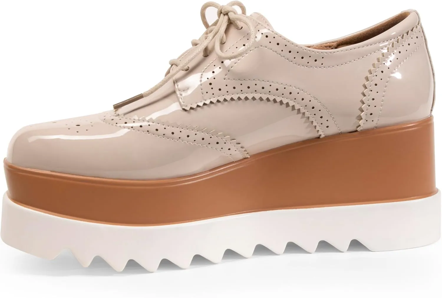Women's Platform Oxford Shoes Classic Chunky Patent Leather PU Square Toe Wedges Casual Lace Up Sneakers