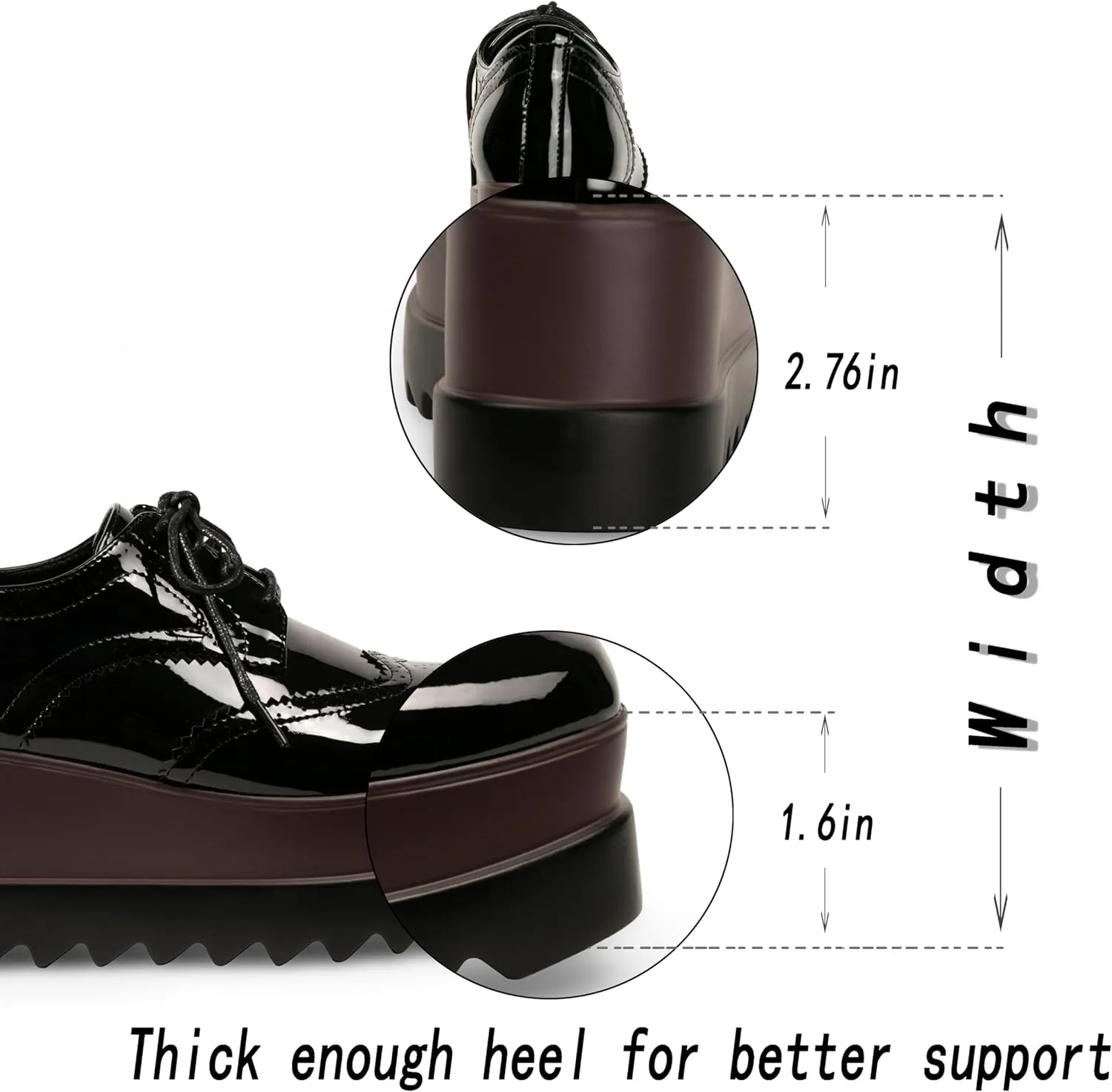 Women's Platform Oxford Shoes Classic Chunky Patent Leather PU Square Toe Wedges Casual Lace Up Sneakers
