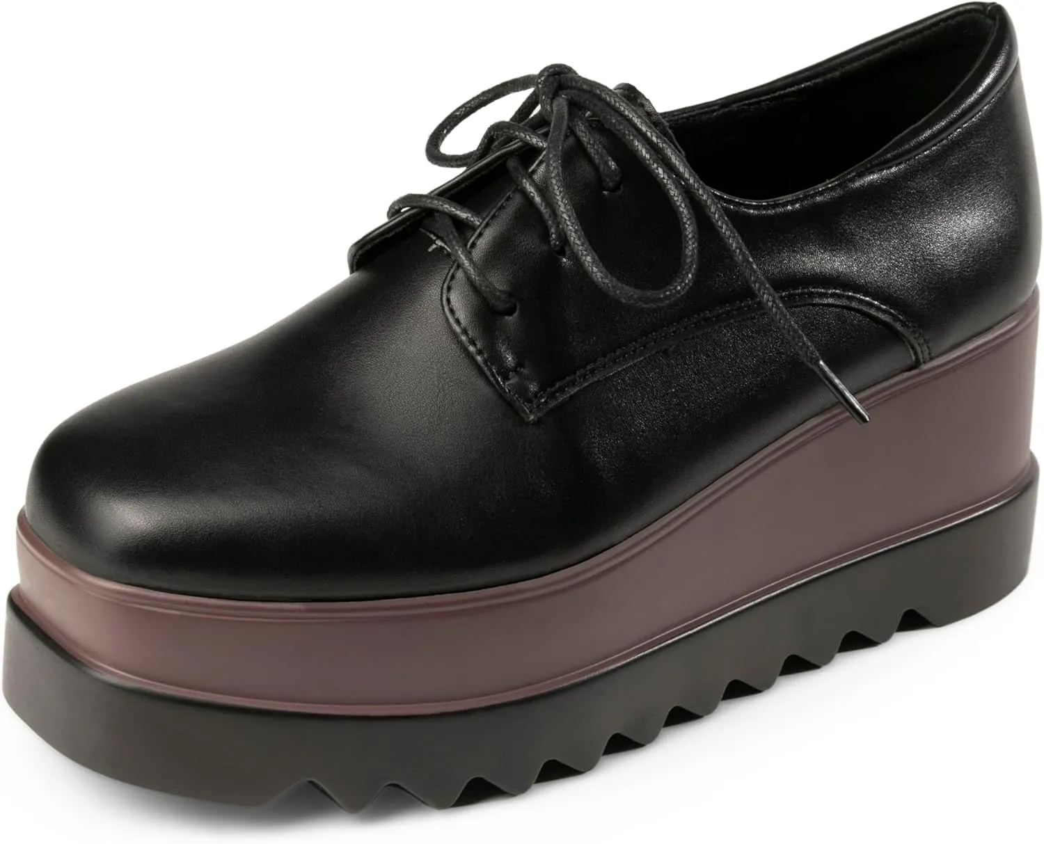 Women's Platform Oxford Shoes Classic Chunky Patent Leather PU Square Toe Wedges Casual Lace Up Sneakers