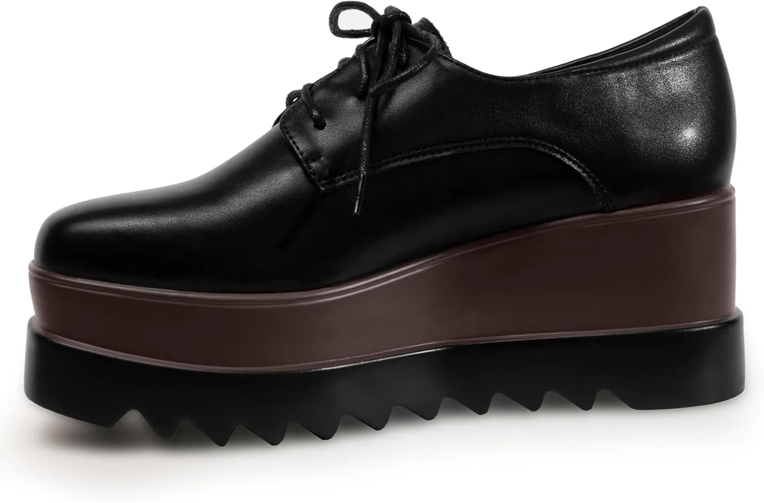 Women's Platform Oxford Shoes Classic Chunky Patent Leather PU Square Toe Wedges Casual Lace Up Sneakers