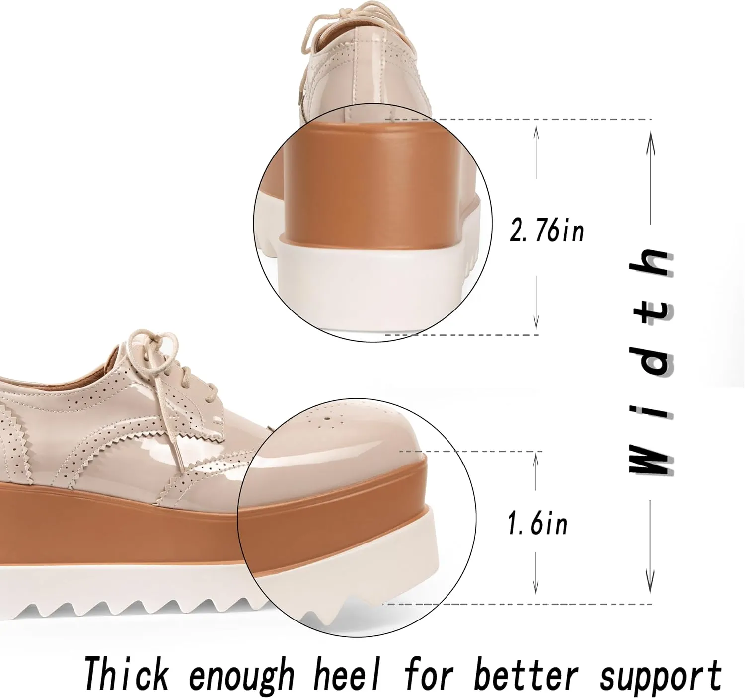 Women's Platform Oxford Shoes Classic Chunky Patent Leather PU Square Toe Wedges Casual Lace Up Sneakers