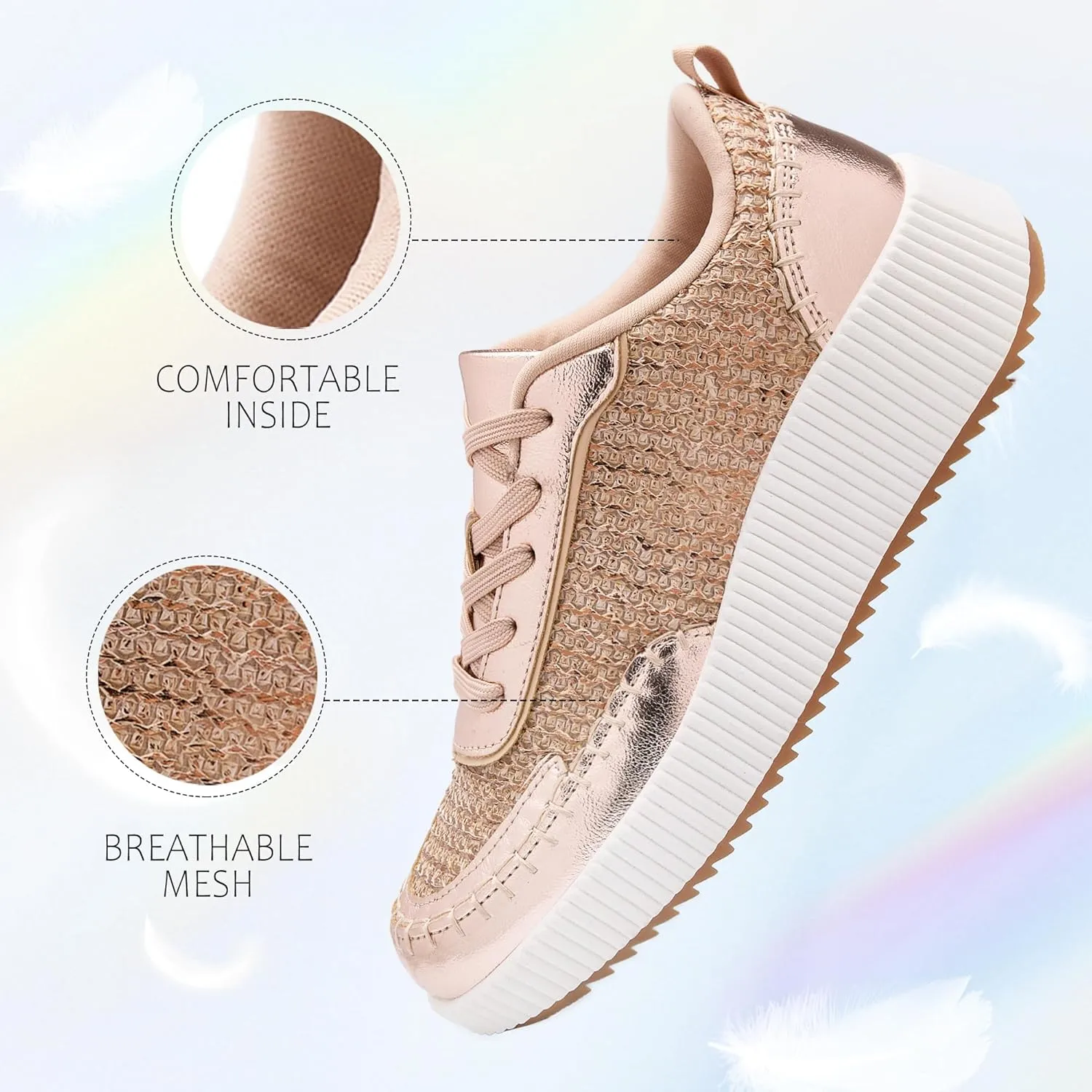 Women's Platform Sneakers Low Top Chunky Retro Braided Walking Shoes Comfortable Lace Up Casual Shoes
