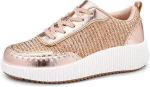 Women's Platform Sneakers Low Top Chunky Retro Braided Walking Shoes Comfortable Lace Up Casual Shoes