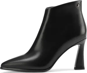 Womens Pointed Leather Thick High Heels 8.5cm/3.3in Rivet Ankle Boots Fashion Retro Party Boots