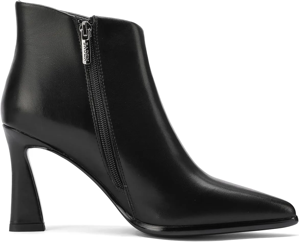 Womens Pointed Leather Thick High Heels 8.5cm/3.3in Rivet Ankle Boots Fashion Retro Party Boots