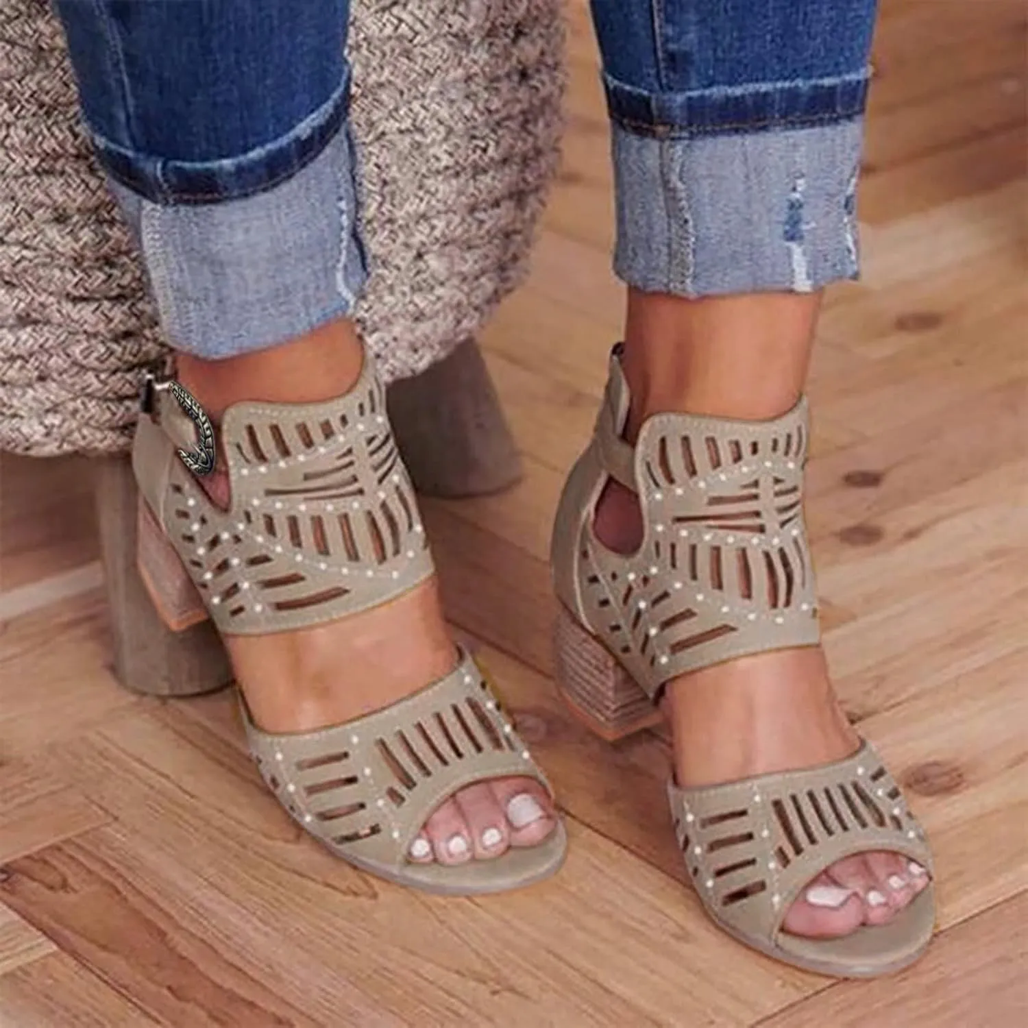 Women's Rhinestone Chunky High Heel Platform Sandals 2025 Summer Fashion Open Toe Solid Color Fish Mouth Hollow Classic Sandals Casual Breathable Lightweight Comfortable Outdoor Shoes