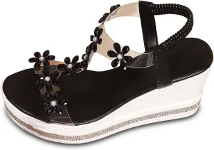 Women's Rhinestone Wedge Sandals Open Toe Platform Dressy Summer Slide Sandals for Women Fashionable Beach