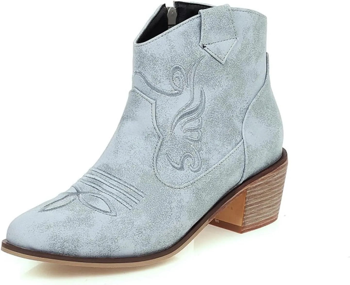 Women's Riley Western Booties, Classic Point Toe Embroidered Western Rodeo Cowboy Sheriff Boot with Zipper Ankle Boots Low Heel for Women