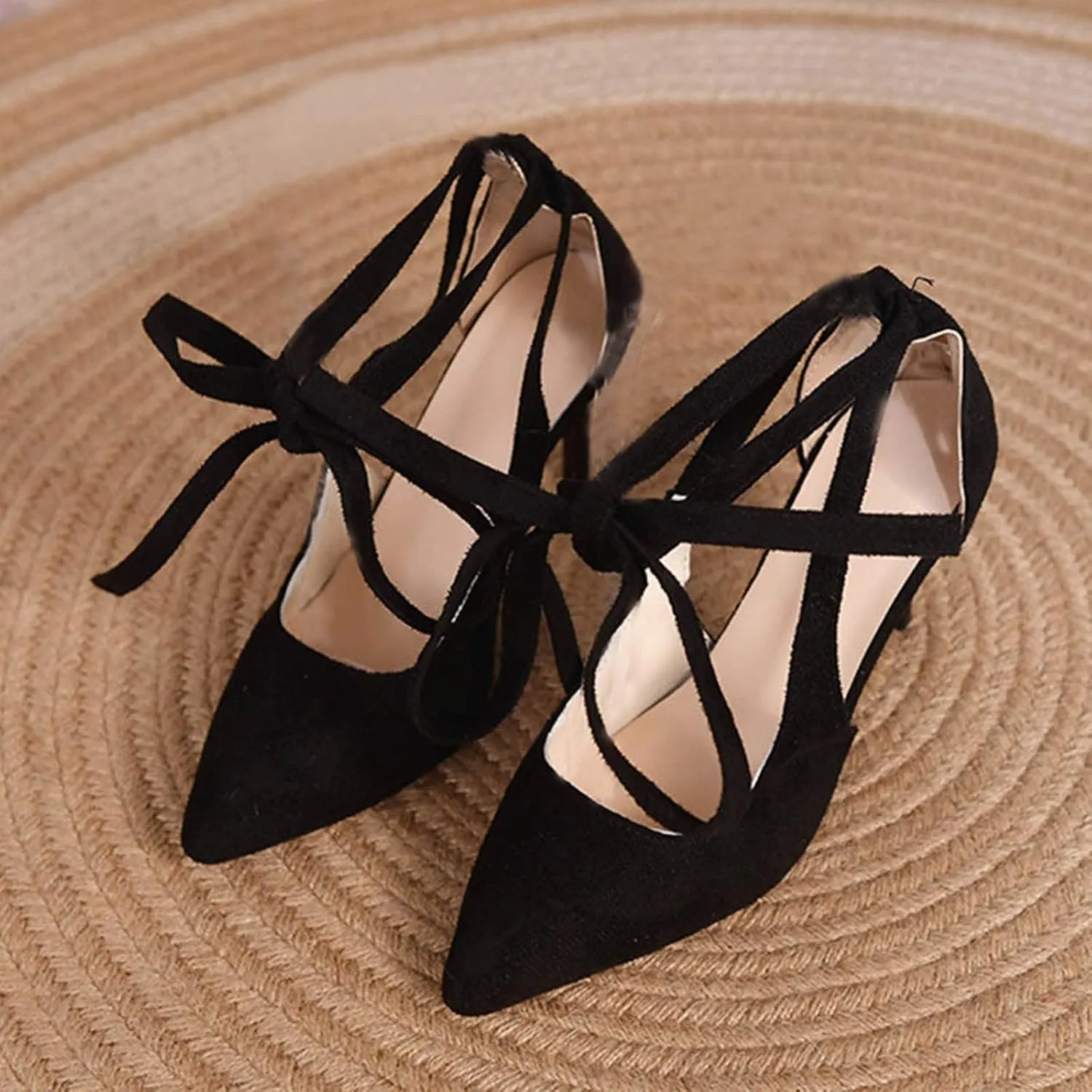 Womens Sandal Pointed Toe Stilettos Heel Dress Shoes Close Back Slip On Ankle Strap Sandal For Wedding Part𝐲