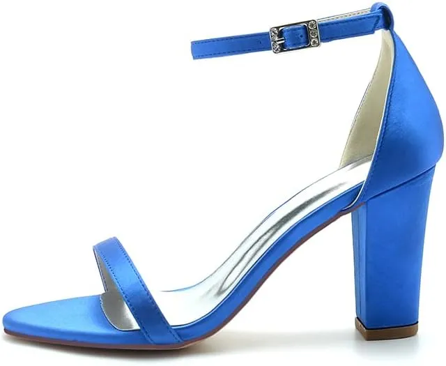 Women's Satin Chunky Block Heel Wedding Sandals for Women Open Toe Prom Eveing Party Prom Bridal Shoes