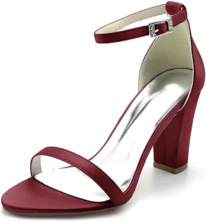Women's Satin Chunky Block Heel Wedding Sandals for Women Open Toe Prom Eveing Party Prom Bridal Shoes
