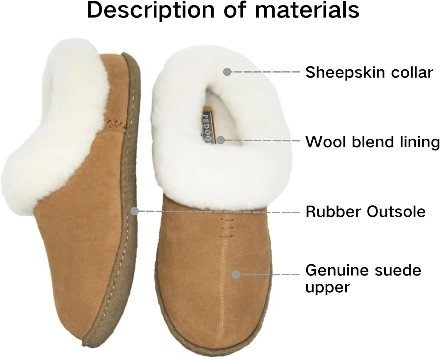 Women's Slippers Cow Suede Upper Sheepskin Collar Rubber Outsole Indoor/Outdoor