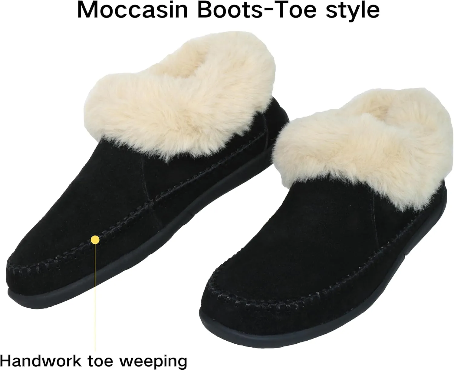 Women's Slippers Genuine Suede Memory Foam Winter House Fluffy Slippers with Faux Fur Collar and Sheepskin Insole Indoor and Outdoor Warm Shoes Rubber Sole