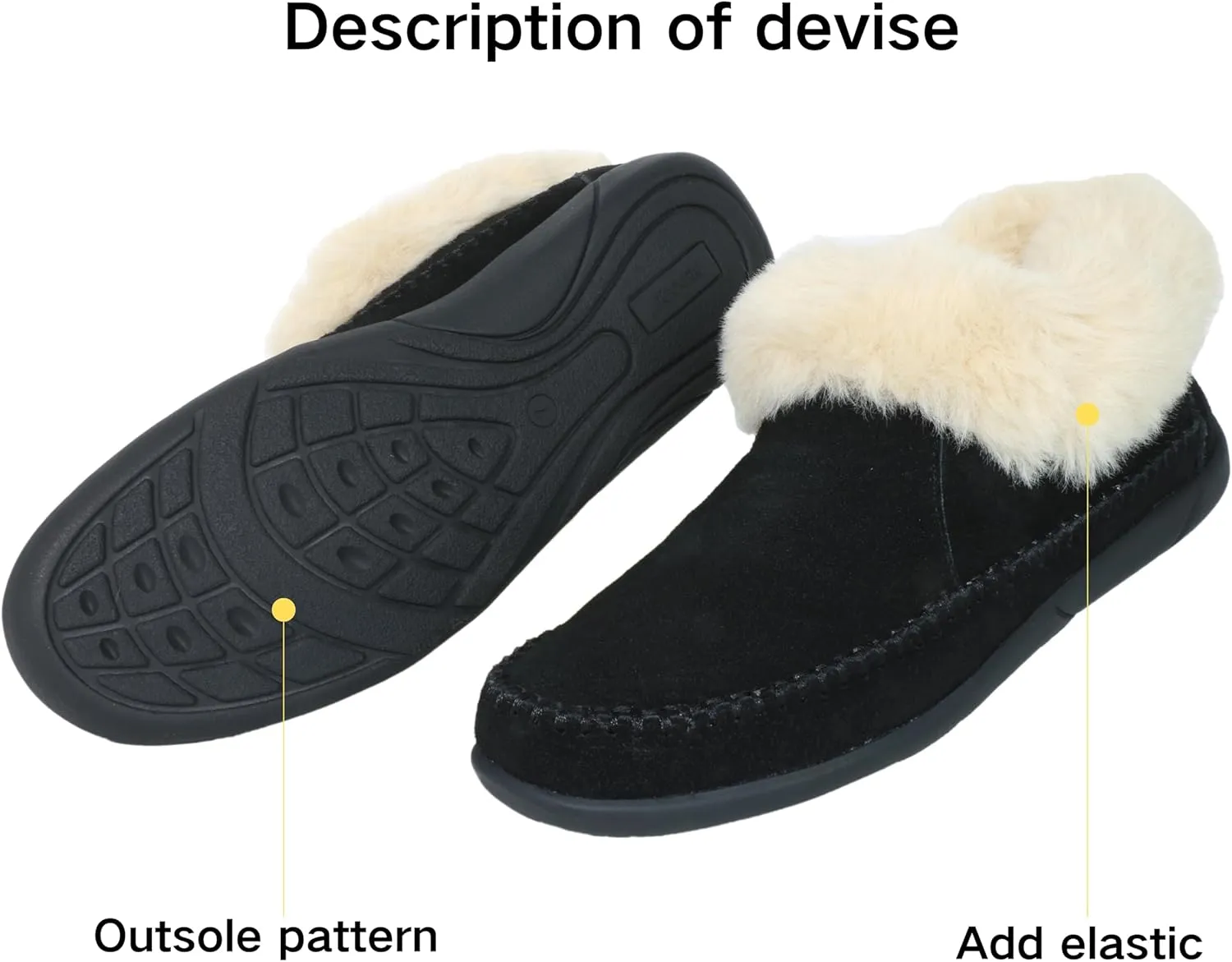 Women's Slippers Genuine Suede Memory Foam Winter House Fluffy Slippers with Faux Fur Collar and Sheepskin Insole Indoor and Outdoor Warm Shoes Rubber Sole