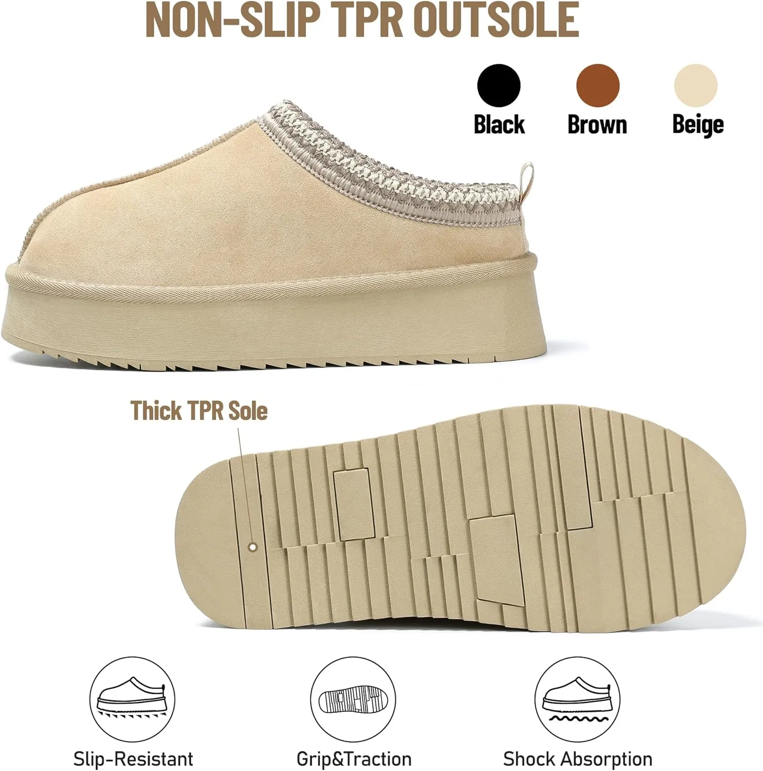 Women's Slippers Platform Mini Boots Short Ankle Boot Fur Fleece Lined House slippers Anti-Slip Boot For Outdoor