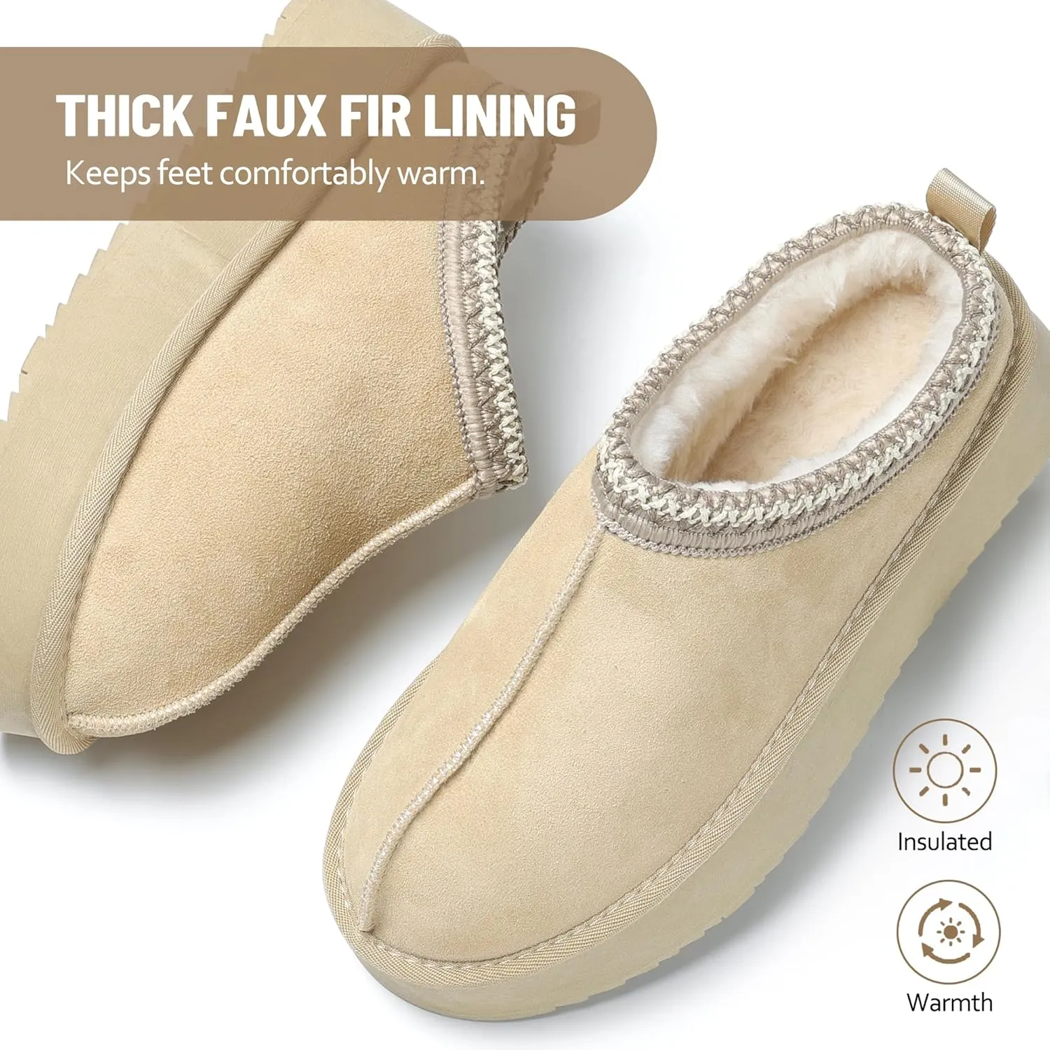 Women's Slippers Platform Mini Boots Short Ankle Boot Fur Fleece Lined House slippers Anti-Slip Boot For Outdoor