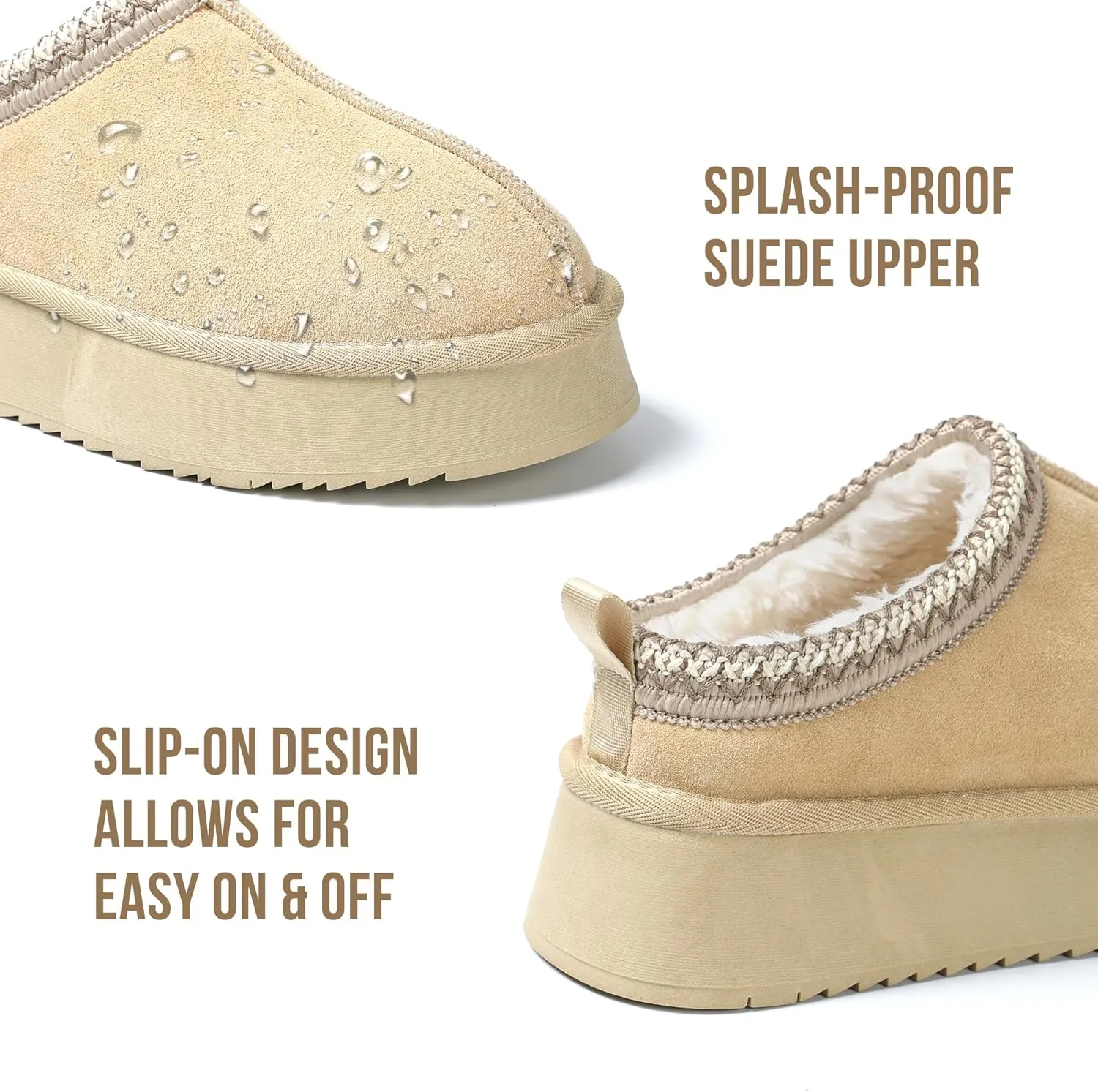Women's Slippers Platform Mini Boots Short Ankle Boot Fur Fleece Lined House slippers Anti-Slip Boot For Outdoor