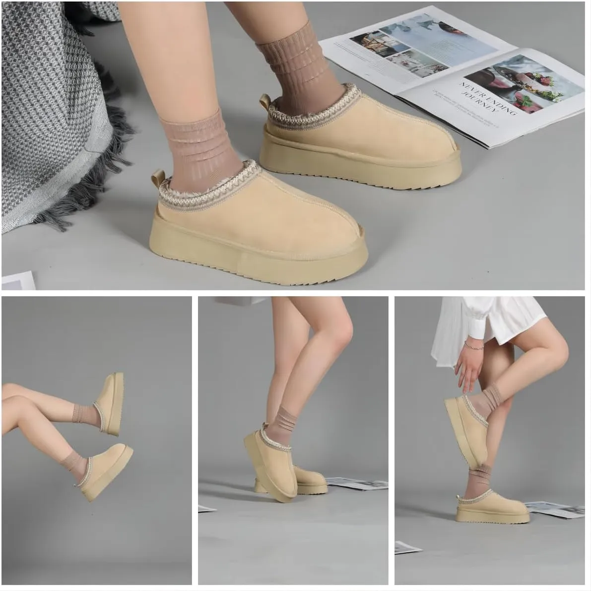 Women's Slippers Platform Mini Boots Short Ankle Boot Fur Fleece Lined Sneakers House slippers Anti-Slip Boot For Outdoor