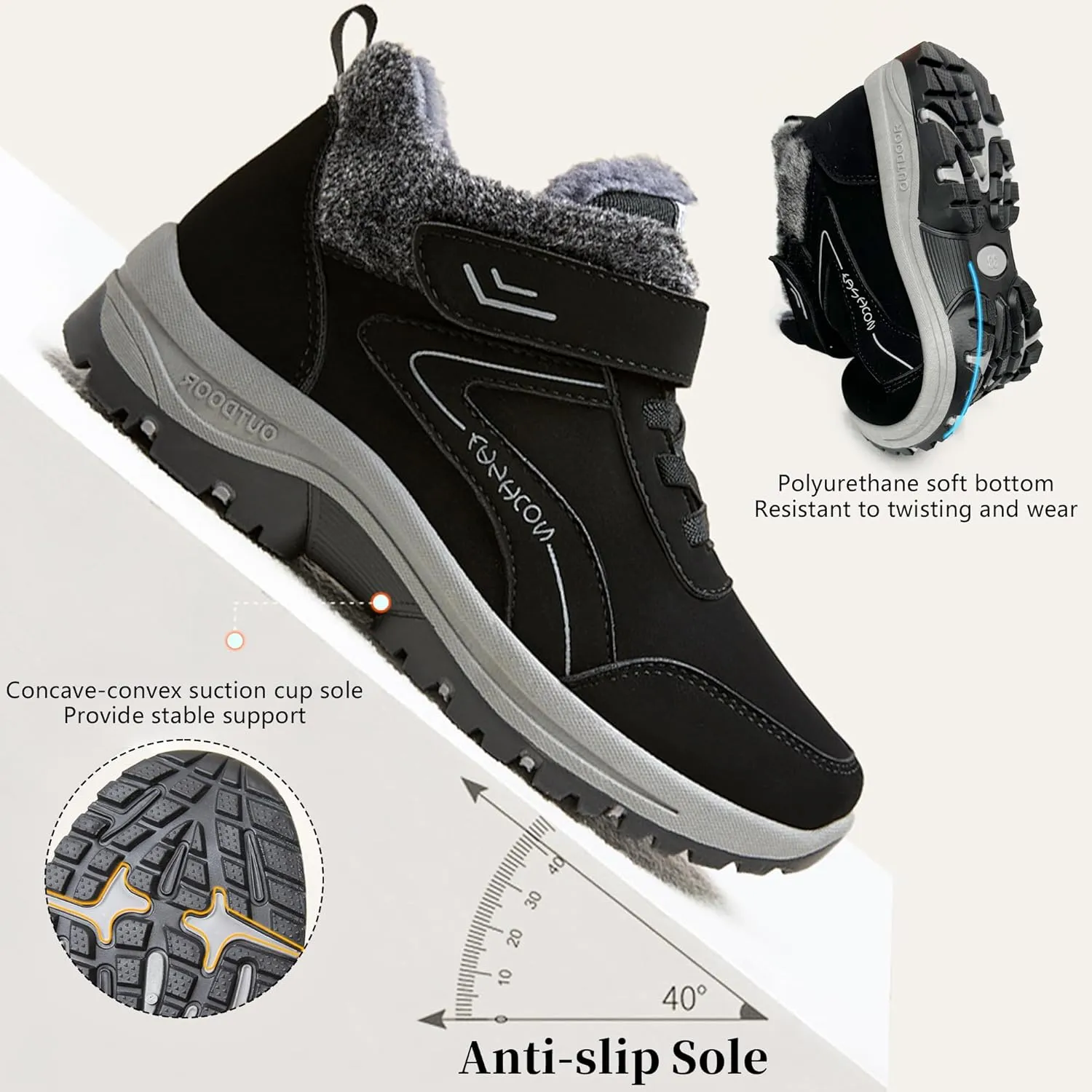 Womens Snow Boots Winter Shoes with Warm Fur Lined Waterproof Thermal Ankle Booties Comfortable Outdoor Anti Slip Shoe Hook Loop