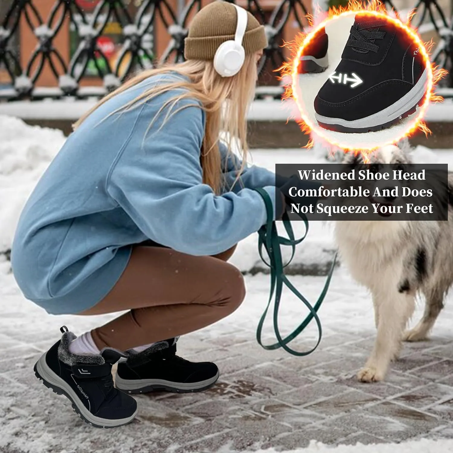 Womens Snow Boots Winter Shoes with Warm Fur Lined Waterproof Thermal Ankle Booties Comfortable Outdoor Anti Slip Shoe Hook Loop