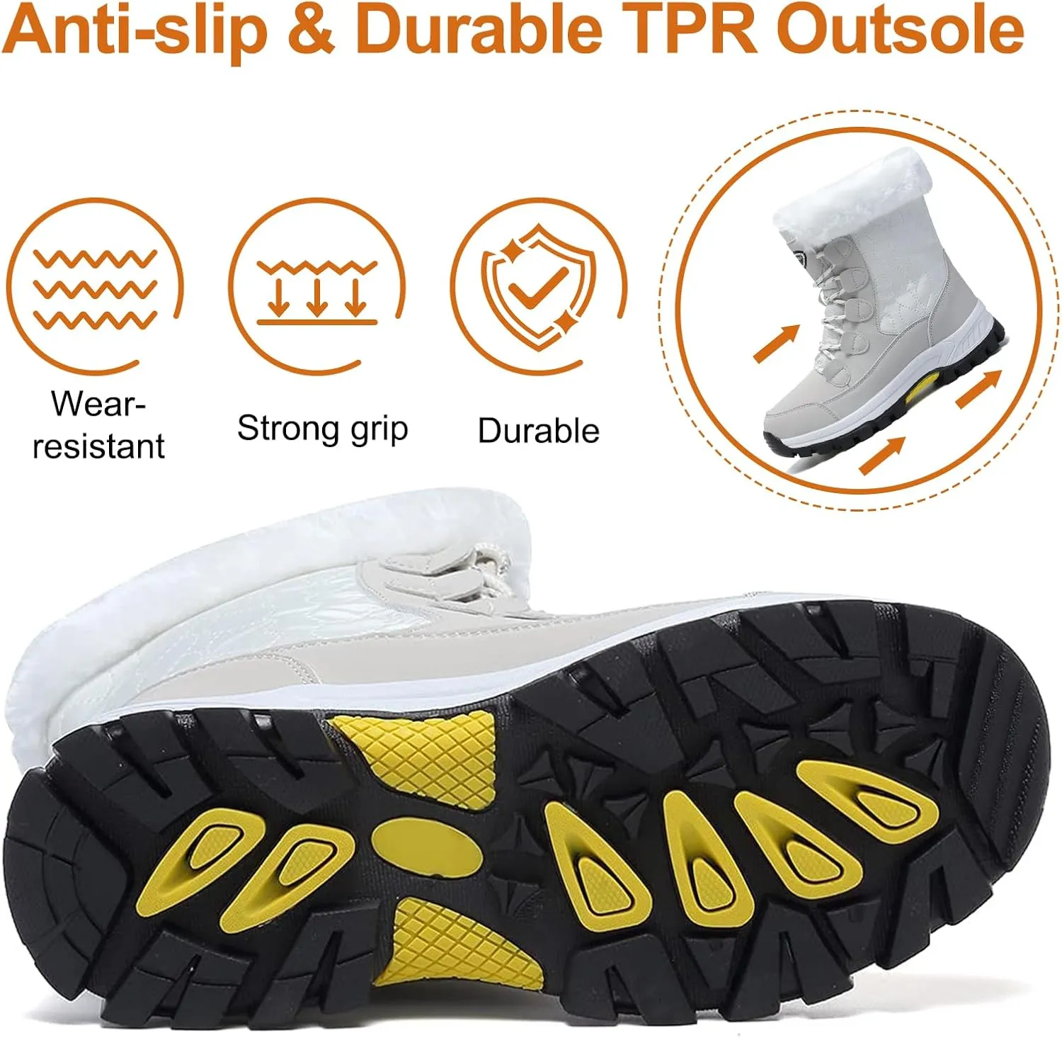 Womens Snow Boots Winter Waterproof Warm Fur Lined Mid Calf Booties Comfortable Outdoor Anti-Slip Ankle Boots Walking Winter Shoes
