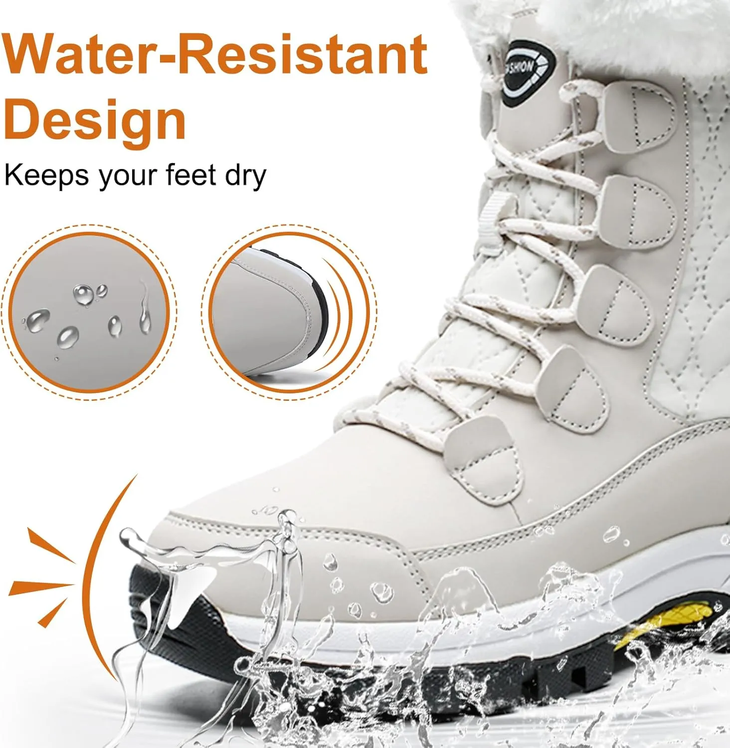 Womens Snow Boots Winter Waterproof Warm Fur Lined Mid Calf Booties Comfortable Outdoor Anti-Slip Ankle Boots Walking Winter Shoes
