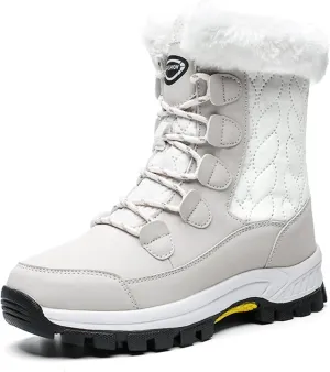 Womens Snow Boots Winter Waterproof Warm Fur Lined Mid Calf Booties Comfortable Outdoor Anti-Slip Ankle Boots Walking Winter Shoes
