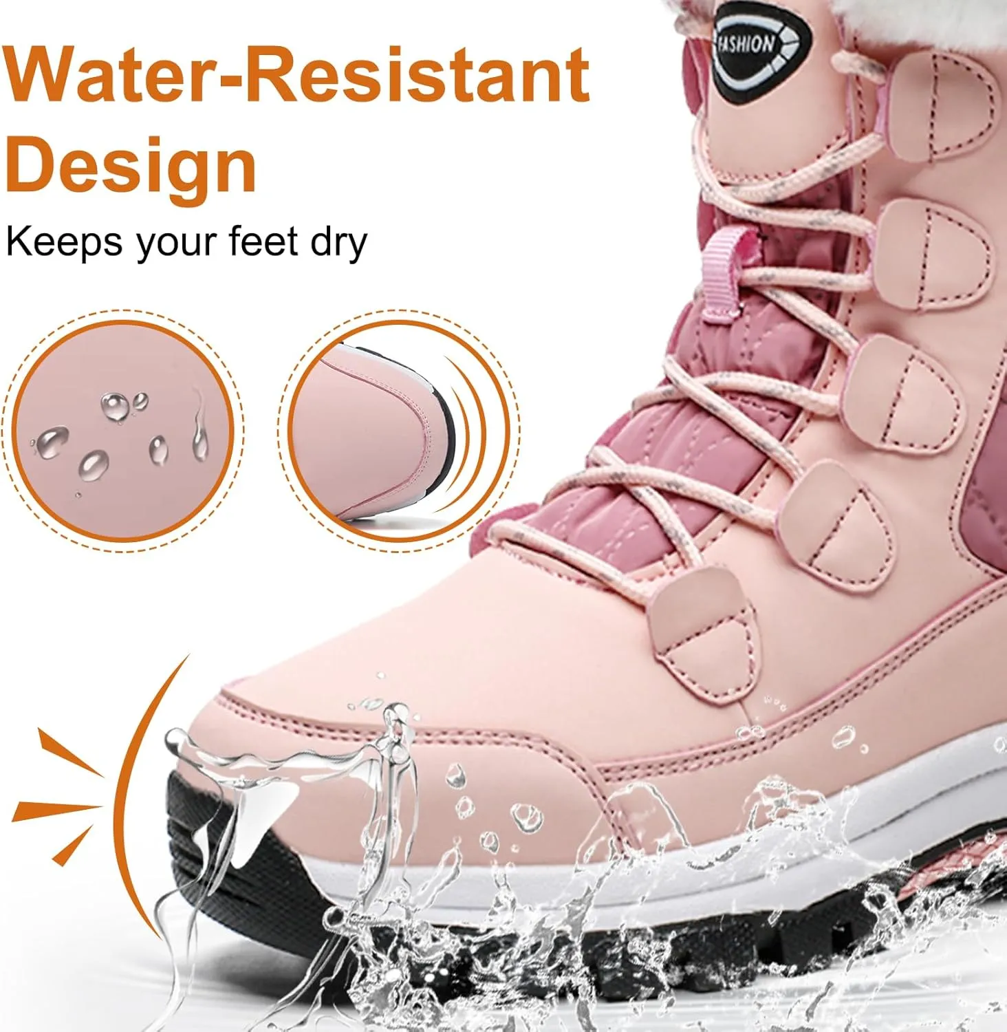 Womens Snow Boots Winter Waterproof Warm Fur Lined Mid Calf Booties Comfortable Outdoor Anti-Slip Ankle Boots Walking Winter Shoes