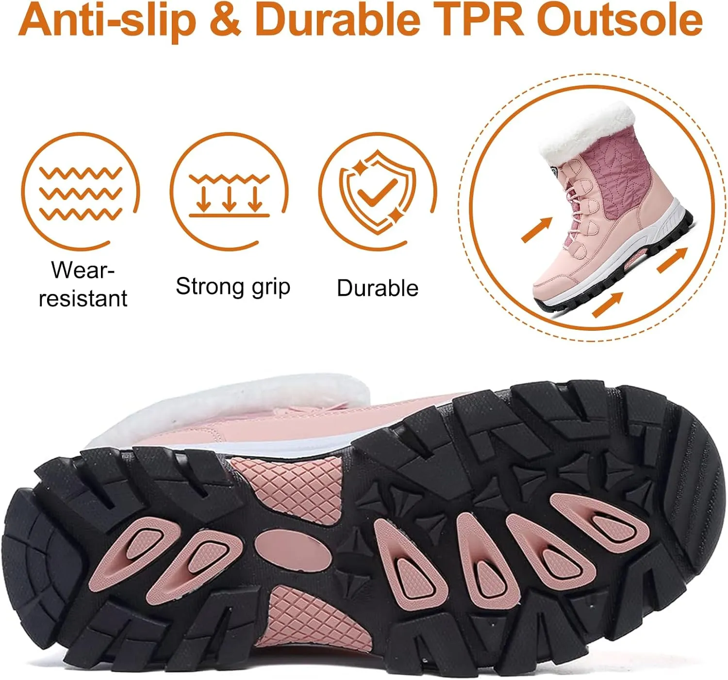 Womens Snow Boots Winter Waterproof Warm Fur Lined Mid Calf Booties Comfortable Outdoor Anti-Slip Ankle Boots Walking Winter Shoes