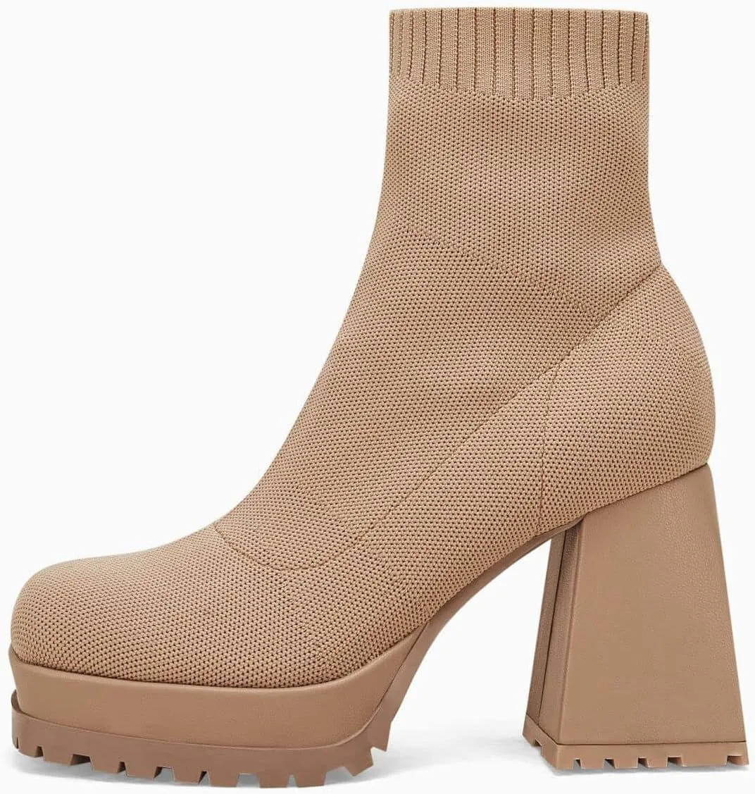 Womens Sock Boots Platform Chunky Heel Booties Dress Ankle Boots Square Toe Slip On Comfortable Winter Booties