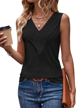 Womens Summer Tank Tops V Neck Sleeveless Loose Fit Summer Casual T-Shirts Blouses