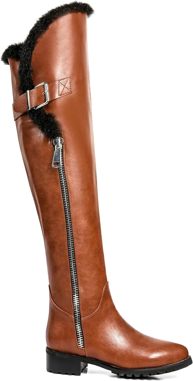 Women's Tall Boots High-Low Shaft Shearling Trim Low Heels Adult