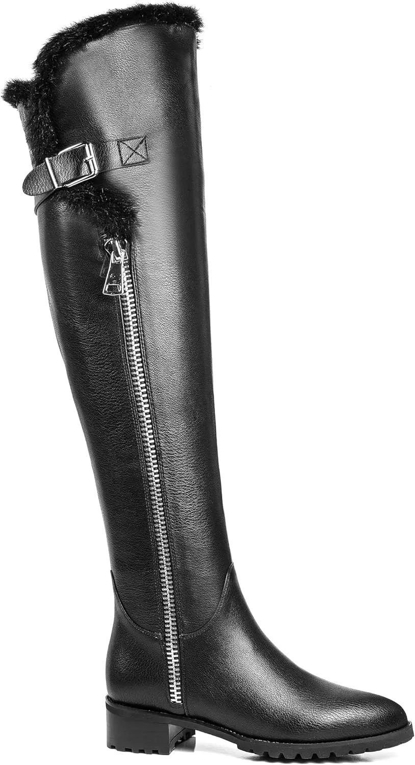 Women's Tall Boots High-Low Shaft Shearling Trim Low Heels Adult