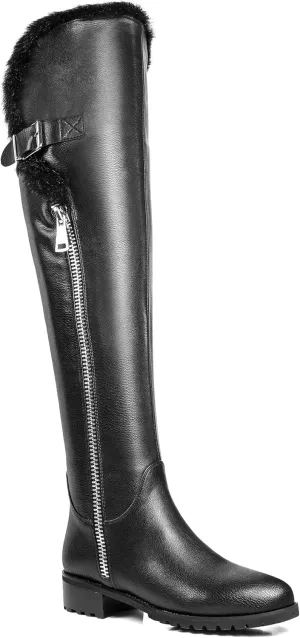 Women's Tall Boots High-Low Shaft Shearling Trim Low Heels Adult