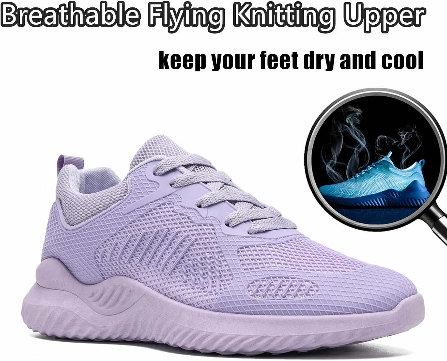 Womens Tennis Running Shoes Unisex Lightweight Breathable Walking Shoes Ultra Soft Flying Knitting Lace Up Fashion Sneakers Non Slip Athletic Trainers Casual Sports Shoes