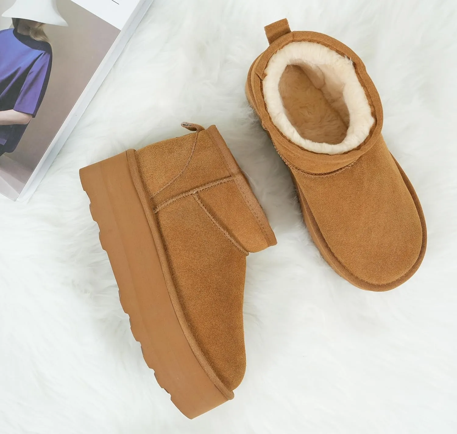 Women's Ultra Mini Platform Fashion Boot Classic Short Ankle Boot Cloud Warm Fur Lined Snow Boots Anti-Slip Winter Boots for Outdoor,Size: 5.5-11 US