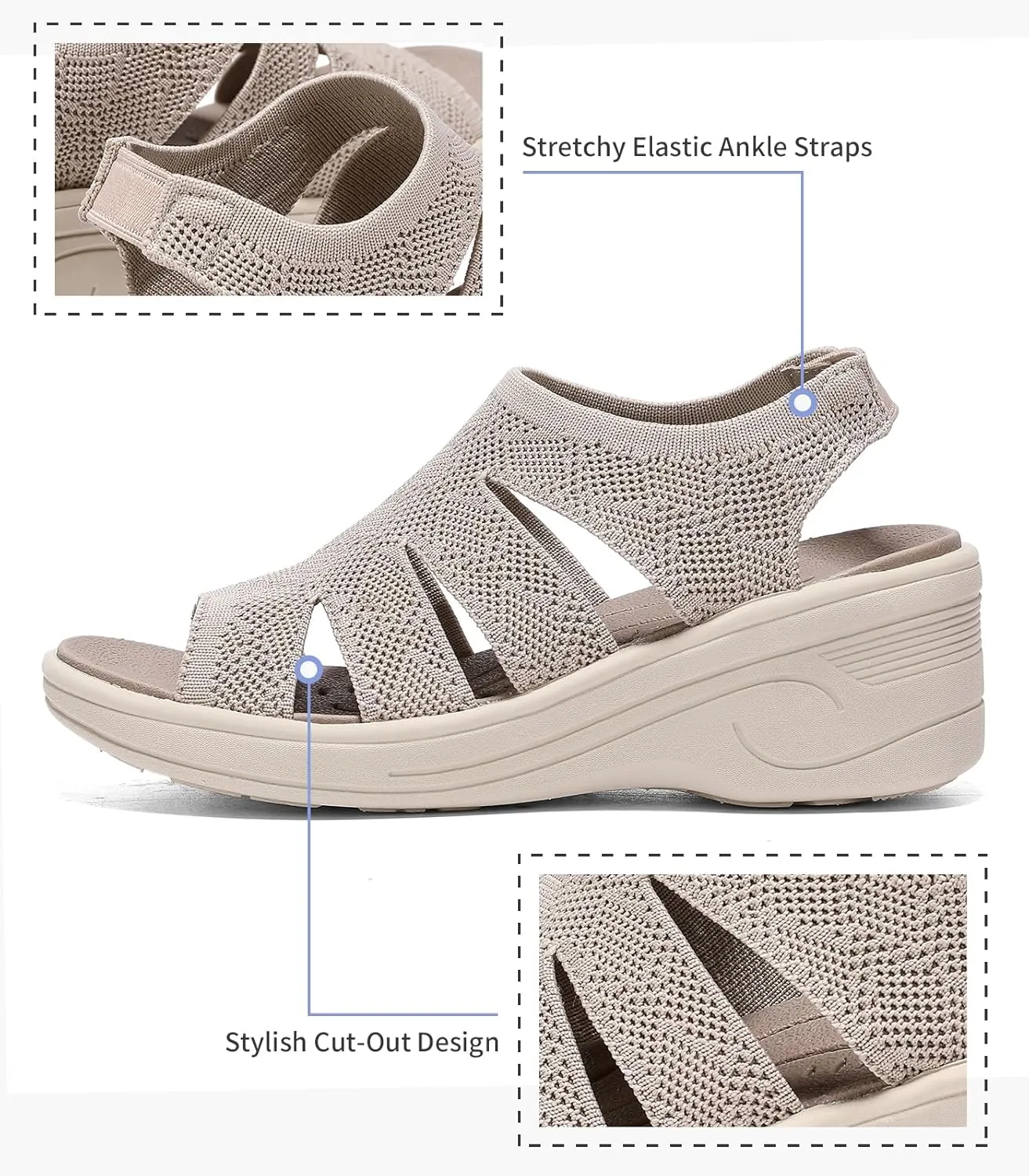Womens Wedge Sandals Platform Walking Sandals Open Toe Ankle Elastic Strap Casual Comfortable Summer Dressy