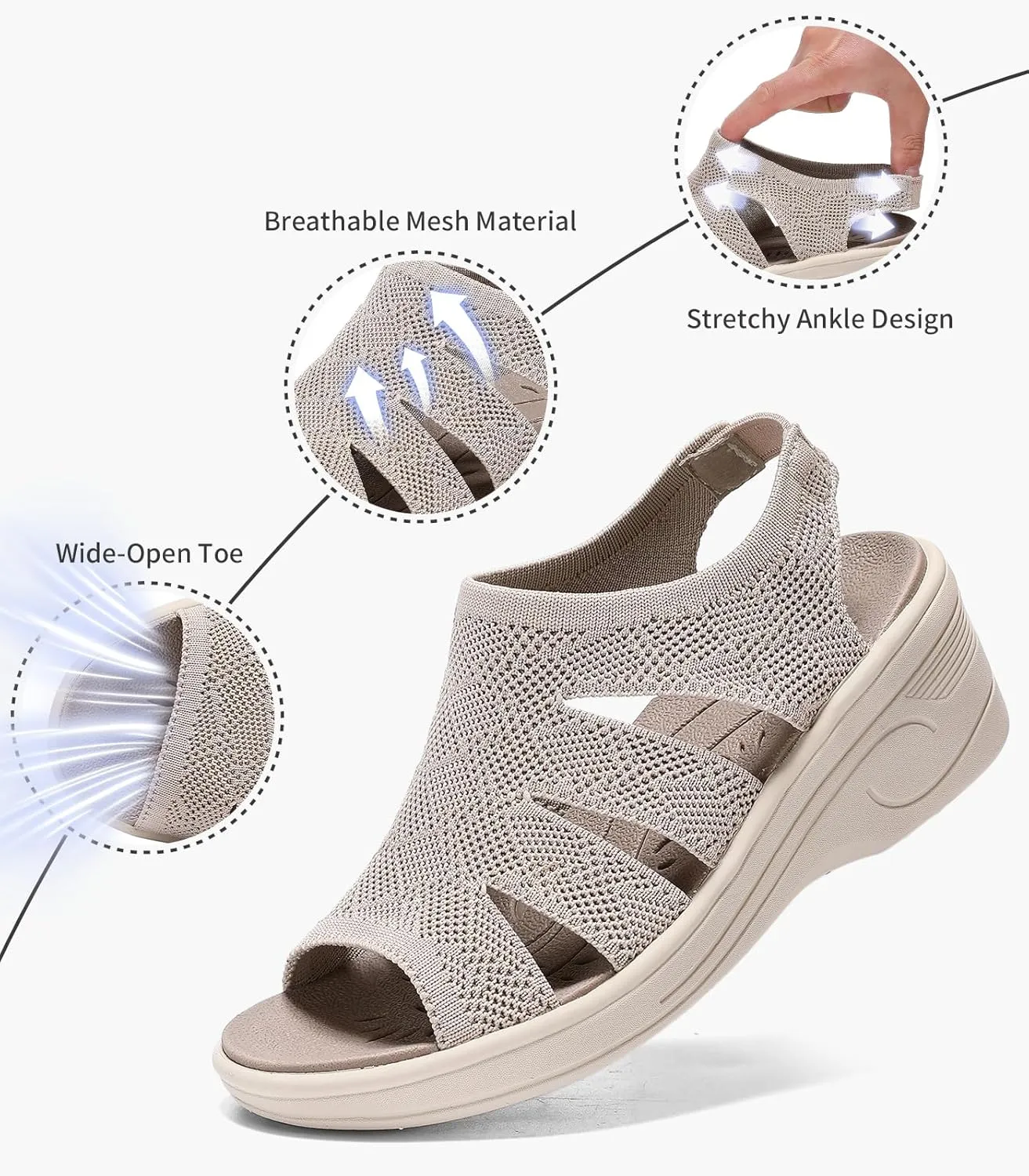 Womens Wedge Sandals Platform Walking Sandals Open Toe Ankle Elastic Strap Casual Comfortable Summer Dressy