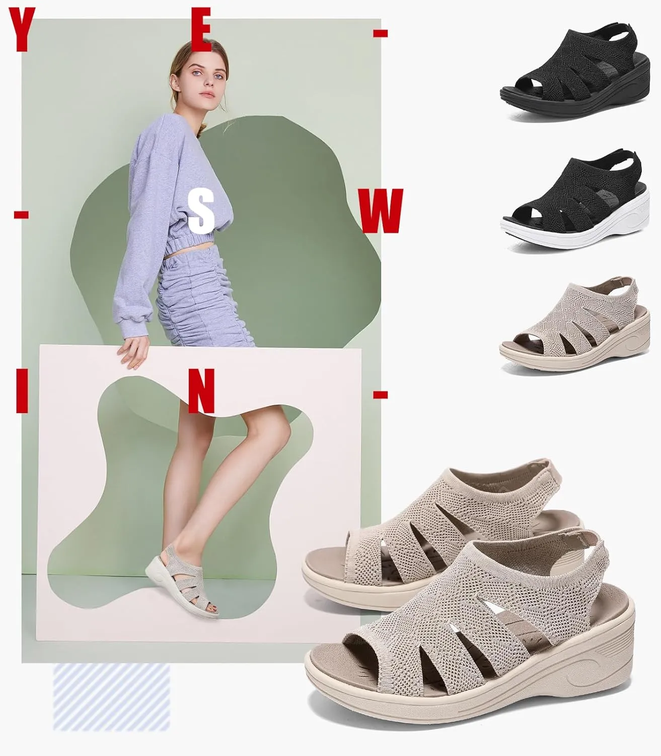 Womens Wedge Sandals Platform Walking Sandals Open Toe Ankle Elastic Strap Casual Comfortable Summer Dressy