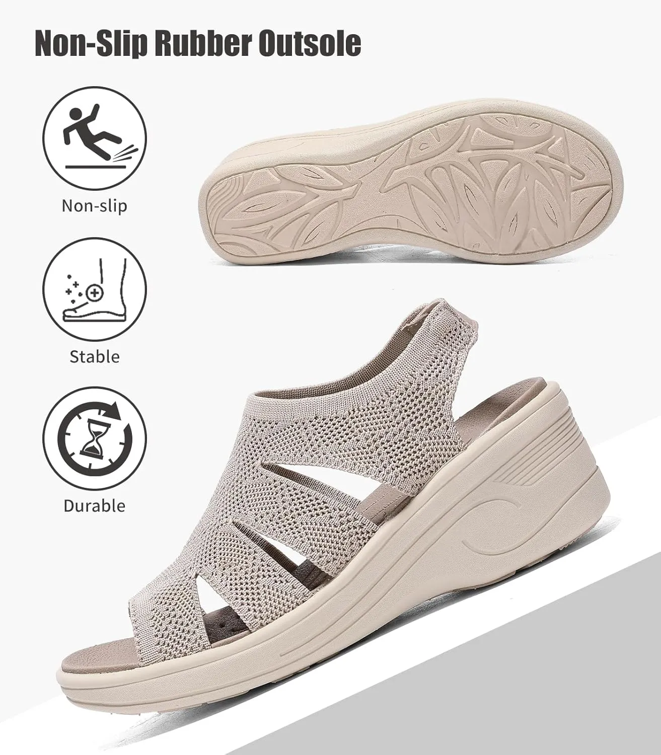 Womens Wedge Sandals Platform Walking Sandals Open Toe Ankle Elastic Strap Casual Comfortable Summer Dressy