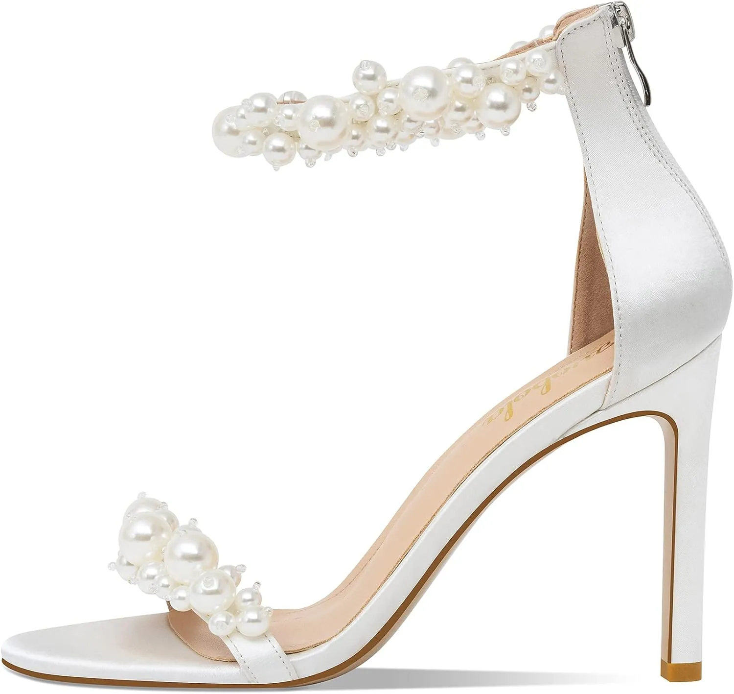 Women's White Heeled Sandals with Pearl Decoration Stiletto Heels Open Toe Back Zipper Wedding Sexy Elegant Summer High Heels Evening Party Shoes