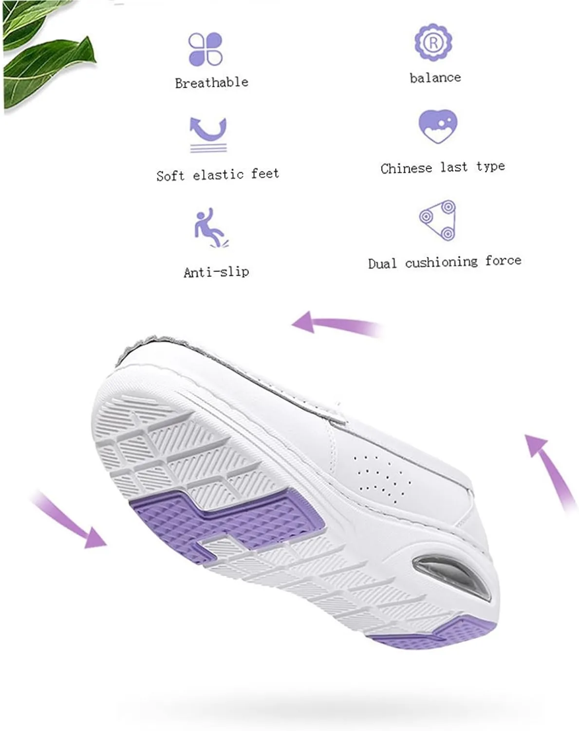 Womens White PU Leather Breathable Slip-On Nursing Work Shoes, Comfortable Non Tiring Feet Soft Bottom Moccasins Shoes, for Hospital Nurse, Doctors, Restaurant Work