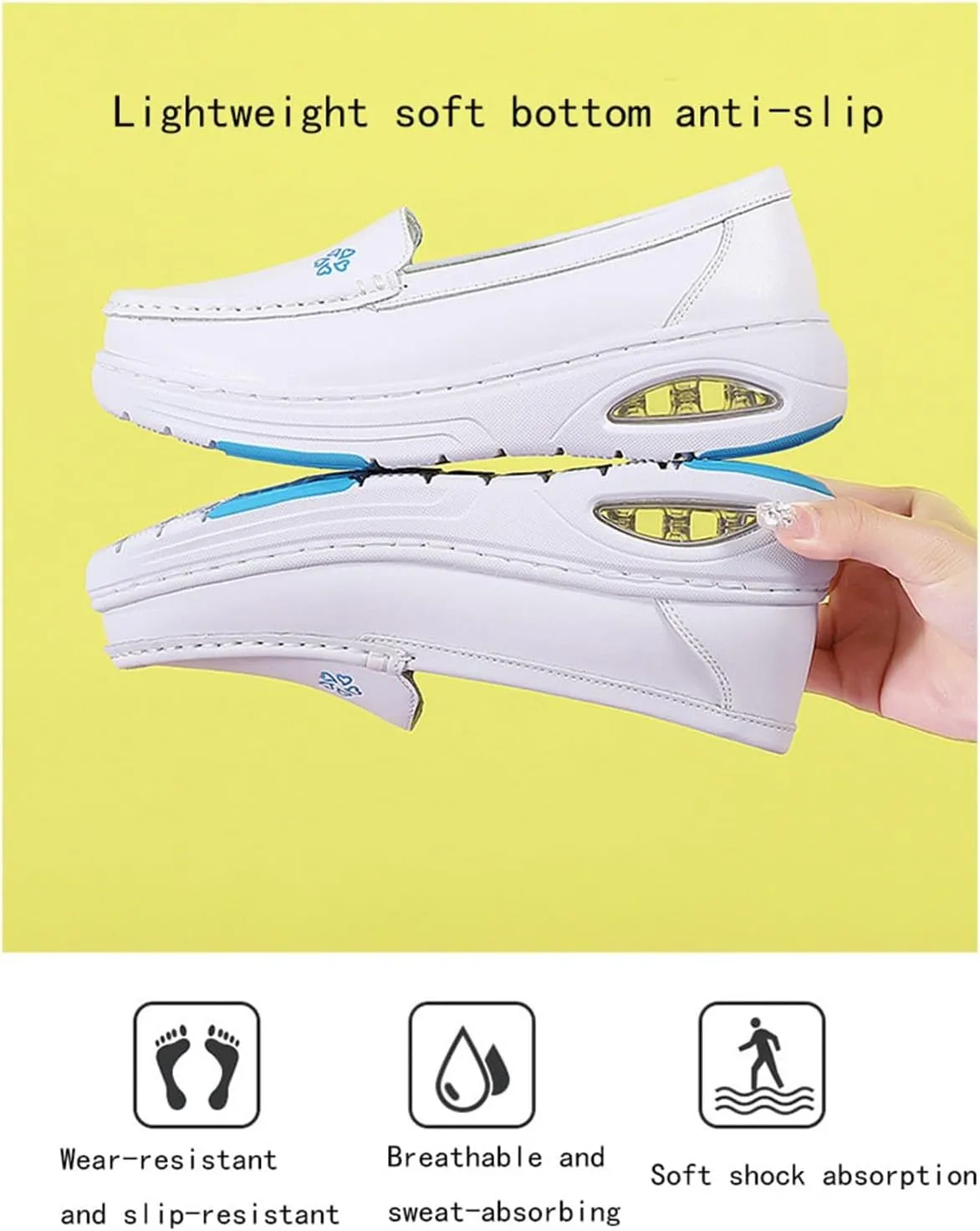 Womens White PU Leather Breathable Slip-On Nursing Work Shoes, Comfortable Non Tiring Feet Soft Bottom Moccasins Shoes, for Hospital Nurse, Doctors, Restaurant Work
