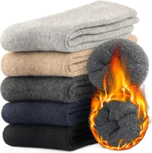 Wool Socks Mens, Warm Crew Merino Thermal Thick Hiking Boot Socks for Cozy Soft for Cold Weather 5 Pairs