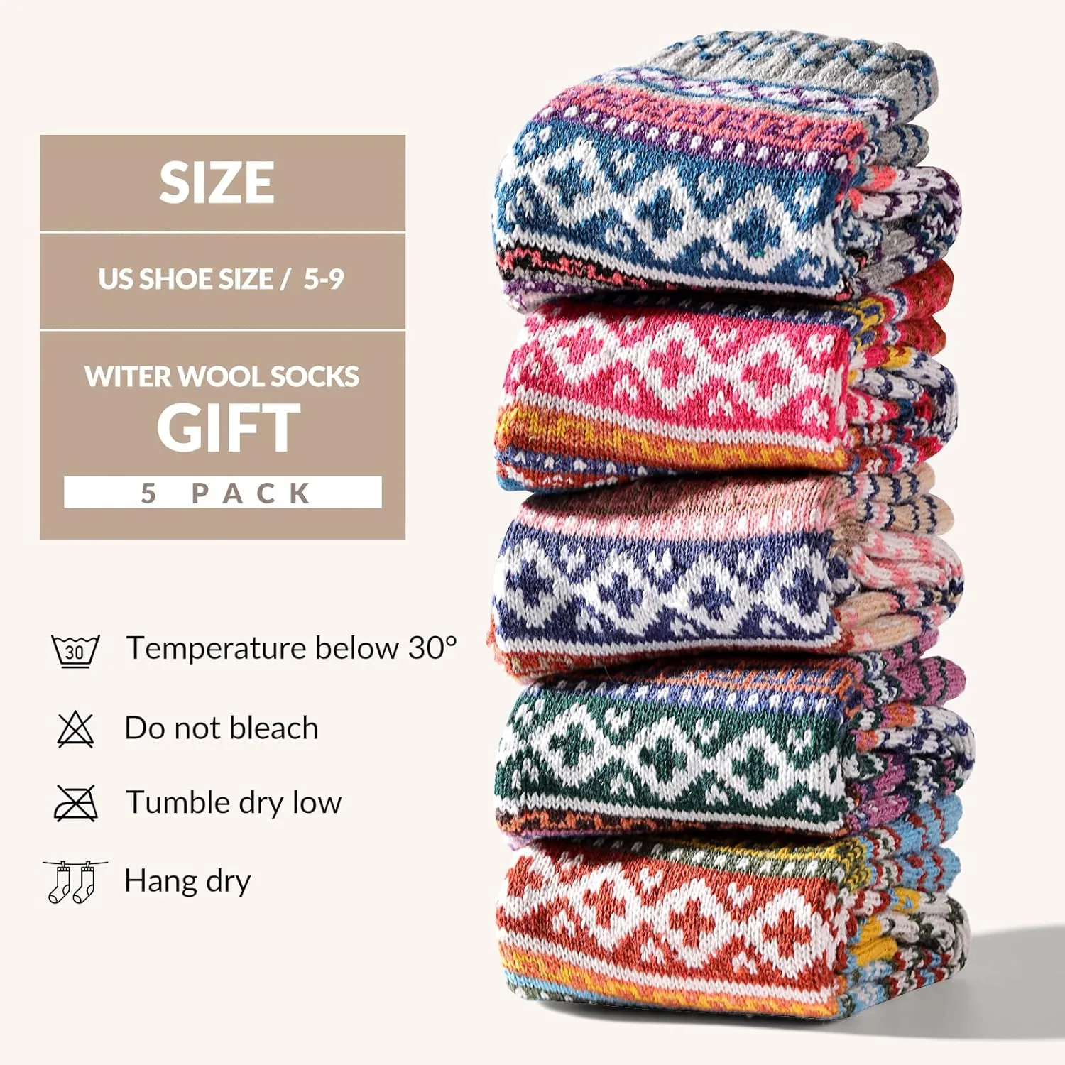 Wool Socks - Vintage Winter Warm, Soft Cozy, Thick Knit Boots Socks Gifts for Women Men