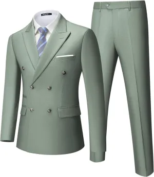 WULFUL Men's Suits Slim Fit 2 Piece Double Breasted Suit Men Tuxedo Blazer Jacket and Dress Pants Set for Business Wedding