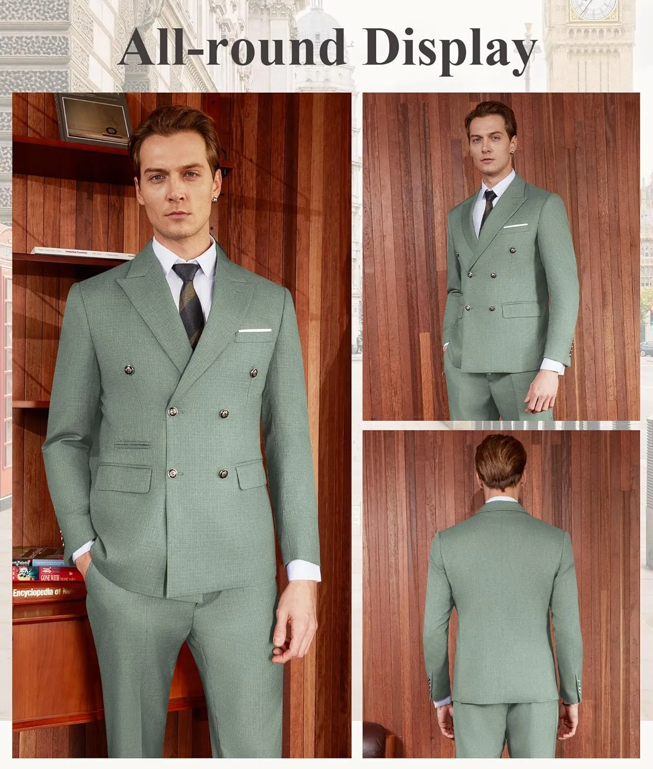 WULFUL Men's Suits Slim Fit 2 Piece Double Breasted Suit Men Tuxedo Blazer Jacket and Dress Pants Set for Business Wedding