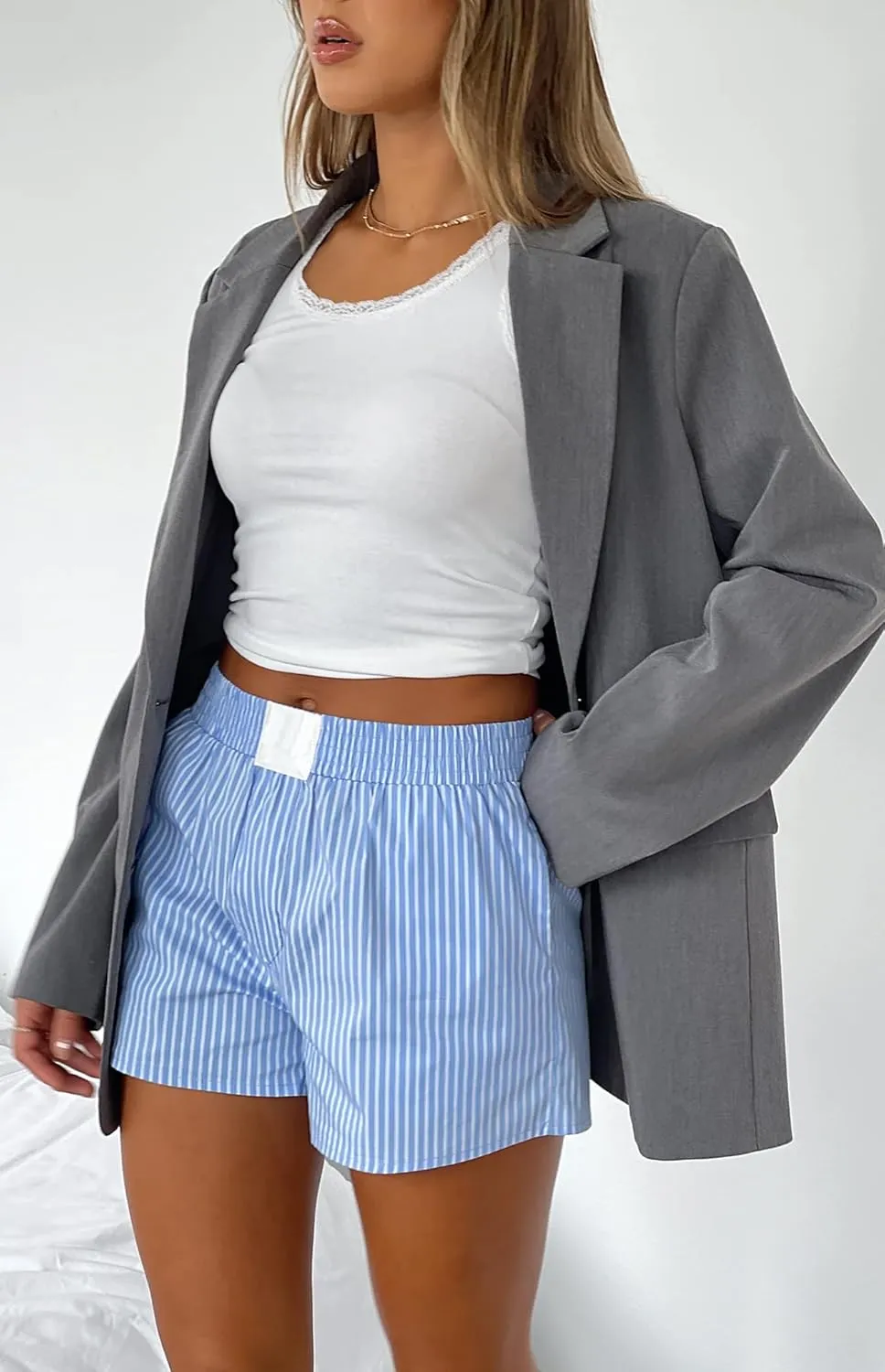 Y2k Plaid Shorts Cute Baggy Ginghem Boxer Shorts for Women Checked Lounge Pajama Bottom Preppy Sleep Pj Shorts