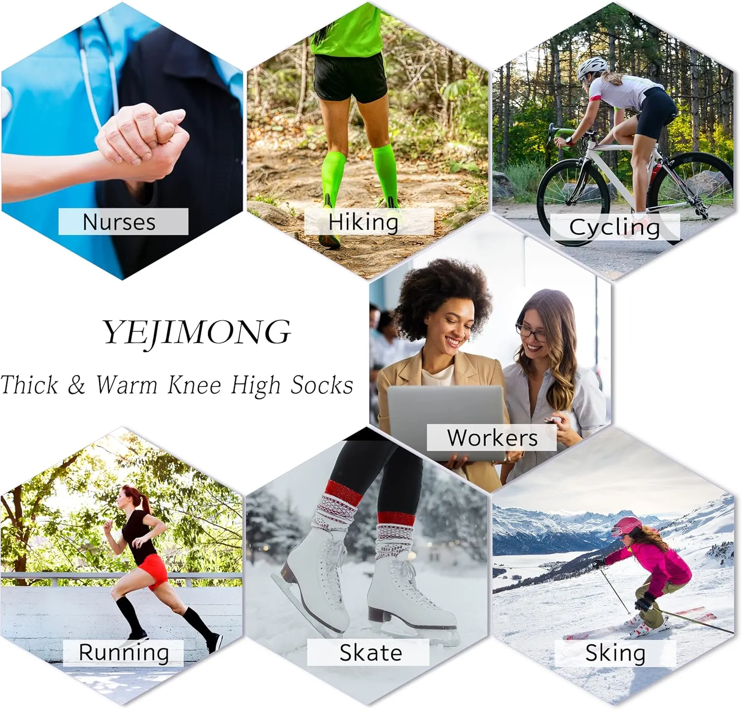 YEJIMONG Warm Thick Knee High Socks for Women, 4 Pairs Cotton Cushioned Long Socks for Running Hiking Skiing Gifts